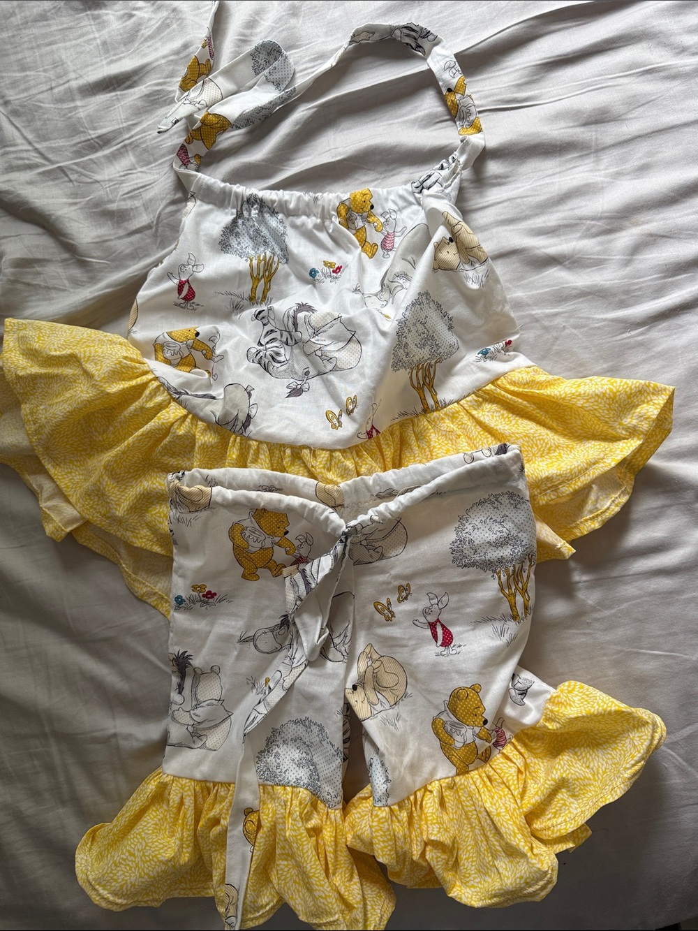 Girls Two-Piece Ruffle Set in Yellow and White